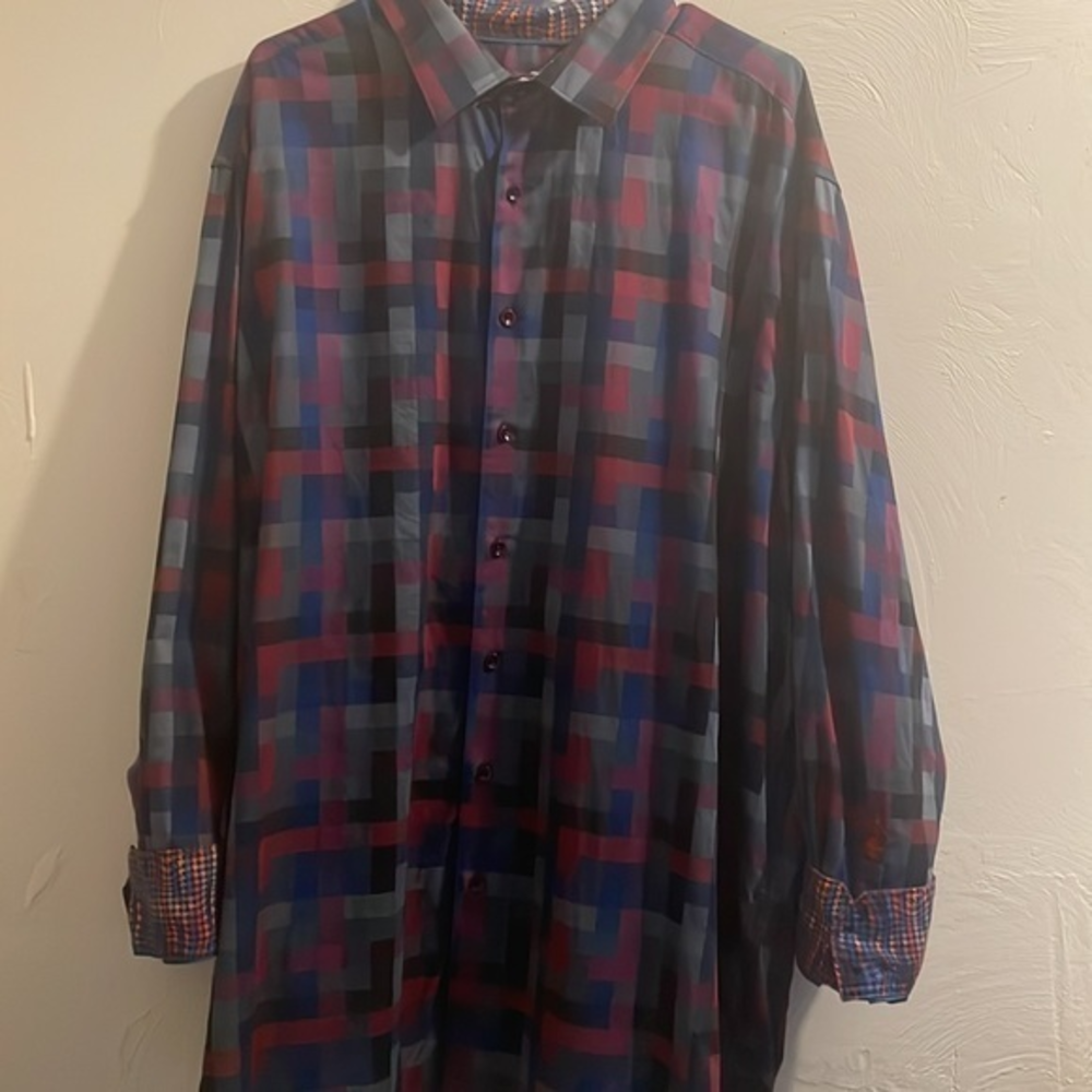 Robert‎ Graham Dress Shirt Long Sleeve Blue Red Size 2 XL